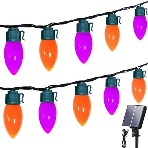 C9 Solar Halloween Lights,33ft 50LED Outdoor Halloween Lights,Orange Purple — image 1