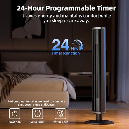 COWSAR 41-Inch Bladeless Tower Fan with Remote, 6 Speeds, 4 Modes, 24H Timer, 60° Oscillation for Bedroom, Office, Kitchen, Black view 4