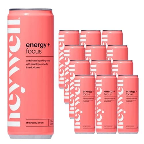 Heywell Sparkling Adaptogenic Water Energy and Focus, Strawberry Lemon Flavor 12 Fluid Ounce (Pack of 12) - Caffeinated, Organic, Non GMO, Vegan, Gluten Free, Dairy Free — image 1