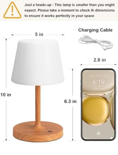 Kakanuo Shower Lamp IP54 Waterproof, Small Cordless Rechargeable Table Lamp | 4000mAh Battery Operated, Dimmable Touch Lamp for Bathroom, Bathtub, Kitchen, Bedroom, Outdoor, Camping, Wood Grain 1Pack view 2