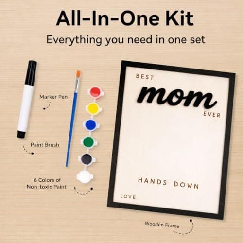Mothers Day Gifts for Mom – 10" Hands Down Best Mom Ever Sign – DIY Handprint Kit with Paints & Markers, Personalized Keepsake Gift for Mother's Day, Birthday Craft, Family Plaque with Daughter Son Name view 2