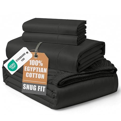 100% Egyptian Cotton Bed Sheets King Size – Silky Sateen Weave for Warm Winter Comfort, 15" Deep Pocket King Sheets, Naturally Breathable, Ultra-Soft Durable Hotel-Quality Luxury Bedding - Black view 1