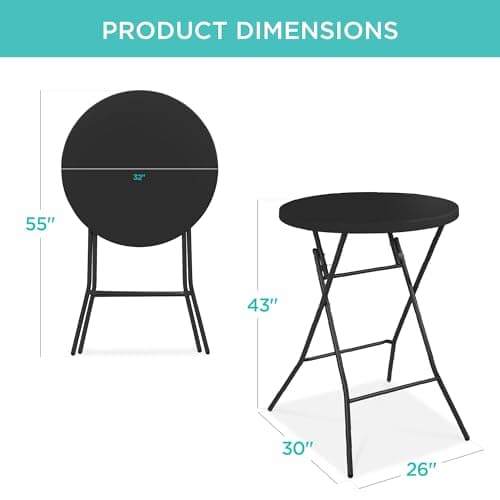 Best Choice Products 32in Bar Height Folding Table, Round Indoor Outdoor Accessory for Patio, Backyard, Dining Room, Events w/Thick Table Top, Metal Frame, Locking Legs, 330lb Weight Capacity - Black view 2