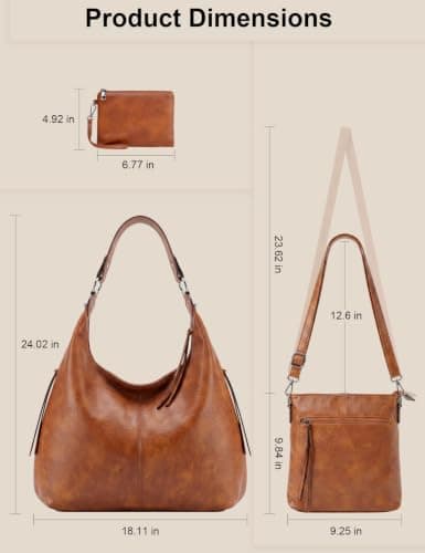 Auralith Purses for Women, 3-in-1 Hobo Crossbody Shoulder Handbags Bags | PU leather hobo purses set large capacity lightweight daily travel work view 4