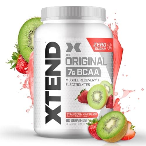 Xtend Original BCAA Powder, 7g BCAAs and 2.5g L-Glutamine for Muscle Recovery Hydration and Lean Muscle, Sugar Free Intra and Post Workout Drink with Electrolytes, Strawberry Kiwi Splash, 90 Servings