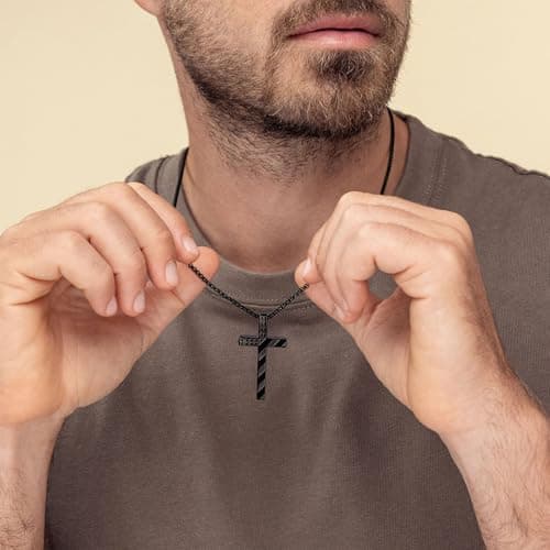 M MOOHAM 2 Pcs Cross Necklace for Men, Silver and Black Cross Pendant view 4
