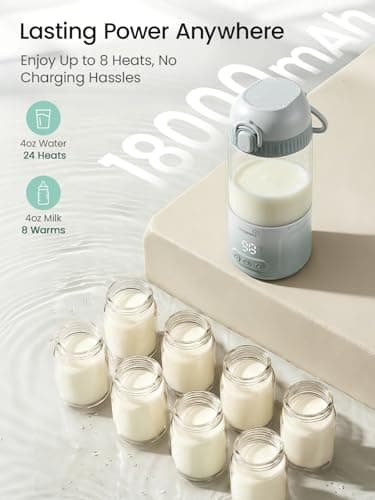 Grownsy Detachable Portable Bottle Warmer for Travel On the Go, All-in-One Milk Warmer with Nipple, Dual Heating Modes for Breastmilk & Formula, 2 Min Fast Heating, Long Battery Life view 4