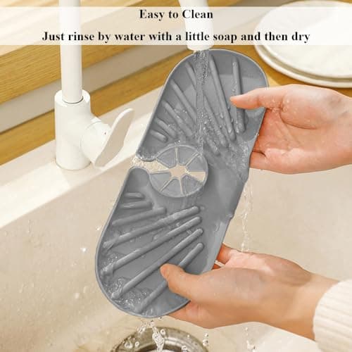 Mini Faucet Mat for Kitchen Sink, Faucet Handle Drip Catcher Drying Tray Mat with Soap Holder Sponge Holder, Splash Guard with Fast Drying for Bathroom Sink Draining Pad, Faucet Splash Catcher view 7