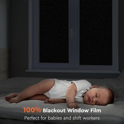 Kromapolis Blackout Window Privacy Film Total Light Blocking Room Darkening Window Covering, Removable Static Cling Frosted Glass Tint, Non-Adhesive, Black 17.5'' x 78.7'' view 2