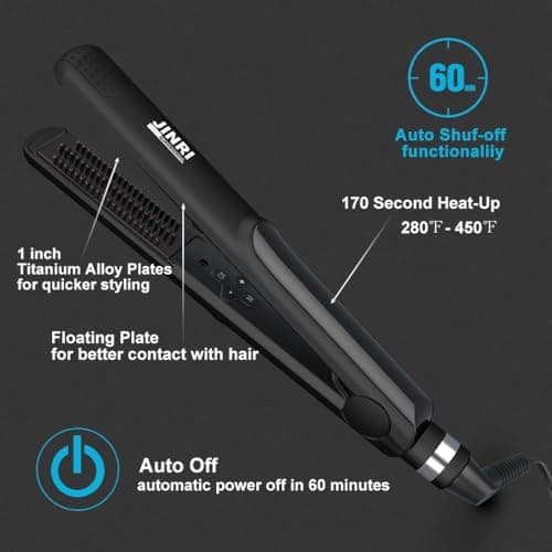 JINRI Curling Wand & Flat Iron & Hair Straightener and Hair Brush, Fast Heating Ceramic 3-in-1 Flat Iron, Best Hot Tools Professional Hair Iron, Black view 5