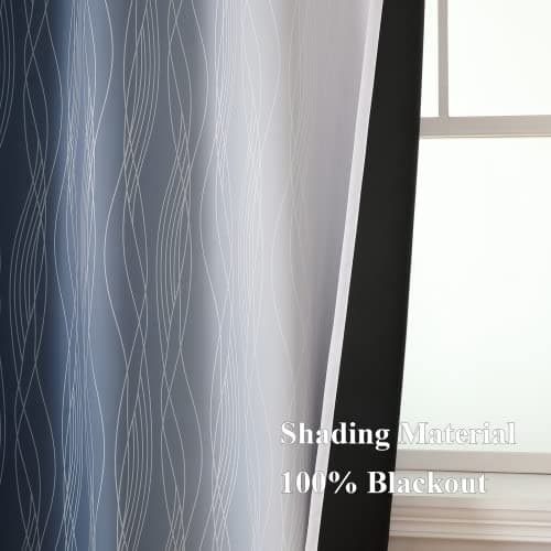 Estelar Textiler Navy Blue and Greyish White Blackout Curtains for Bedroom 84 Inches Long, Full Room Darkening Grommet Curtains for Living Room,Thermal Insulated Ombre Drapes,52Wx84L,2 Panels view 6