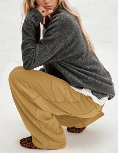 MSBESYOR Wide Leg Barrel Sweatpants for Women Baggy Palazzo Pants Drawstring High Waist Color Block Lounge Sweat Pant view 5