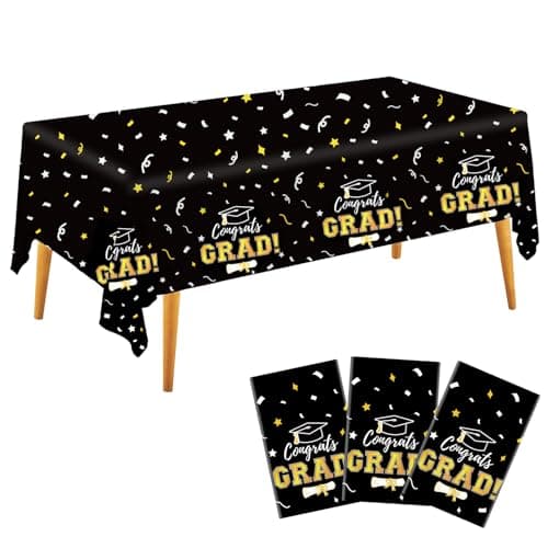 Labrostar Graduation Decorations 2026 Graduation Tablecloths Congrats Grad Table Cover for Class of 2026 Graduation Party Decorations Table Decor Party Supplies 3Pcs Black — image 1