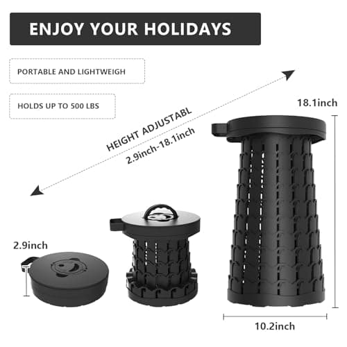 VIVETERA Upgraded Collapsible Stool with Max Load Capacity 330lbs Portable Telescoping & Folding Design Retractable Seat for Camping, Gardening, Fishing & Outdoor Adventures​ (Black) view 3