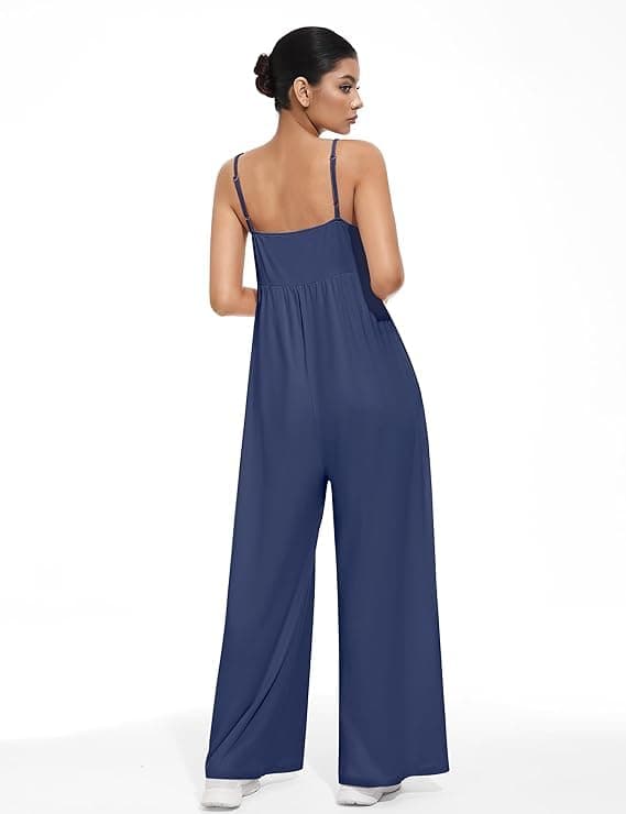 EUYZOU Jumpsuits for Women Casual Loose Fit Summer Outfits Wide Leg Rompers Sleeveless Vacation Trendy One Piece Jumpers view 4