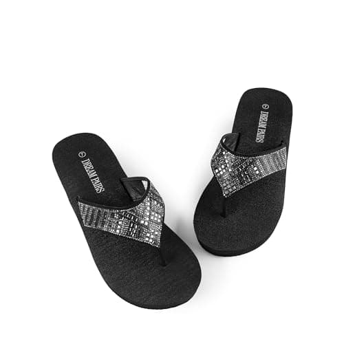DREAM PAIRS Women's Rhinestone Platform Wedge Flip Flops Summer Beach Comfortable Thong Sandals view 5