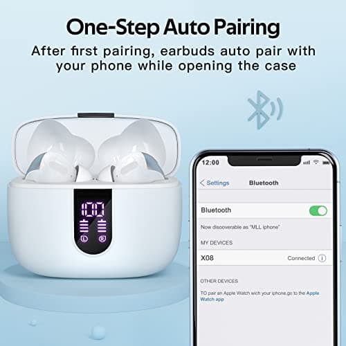 TAGRY Bluetooth Headphones True Wireless Earbuds 60H Playback LED Power Display Earphones with Wireless Charging Case IPX5 Waterproof in-Ear Ear buds with Mic for TV Smart Phone Laptop Computer Sports view 5