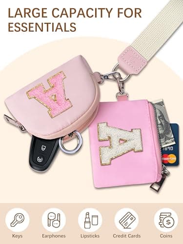 LIMKRIAN Initial Wristlet Wallet for Women,Small Dual Pouch Wristlet,Personalised Keychain Wallet,Mini Zip Around Coin Pouse view 4