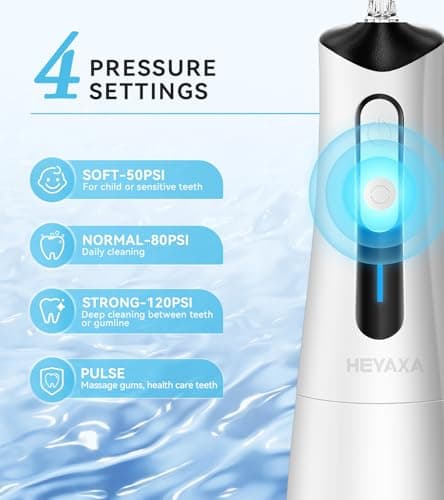 Water Dental Flosser Pick for Teeth, Portable Cordless Oral Irrigator with 4 Pressure Modes, 300ML Water Tank, IPX7 Waterproof, 6 Jet Tips, Storage Bag for Gums, Braces(White) view 3