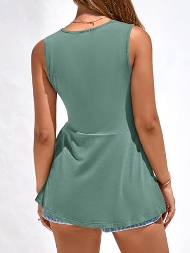 BTFBM Babydoll Tops for Women 2026 Trendy Spring Summer Outfits Twist Front V Neck Peplum Flowy Tank Tops Dressy Casual view 4