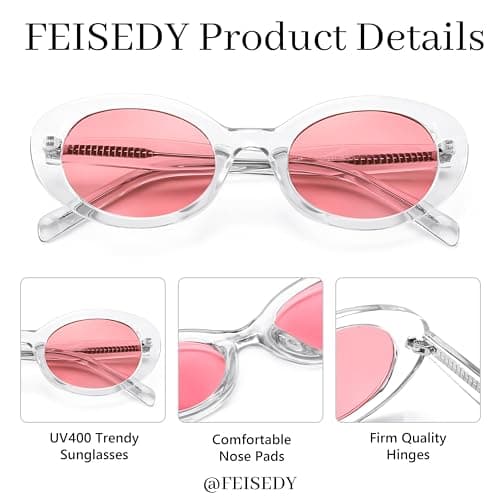 FEISEDY Sunglasses Womens, Retro Oval Cateye Sun Glasses Men, Small 90s Style B4128 view 5