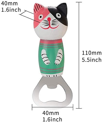 Bottle Opener Stainless Steel Beer Bottle Opener Cute Wooden Cats Wine Opener with Magnet 2pcs view 3