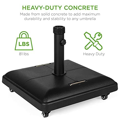 Best Choice Products 81-Pound Heavy Duty Square Concrete Rolling Outdoor Patio Umbrella Base Stand w/Locking Wheels, Handles view 4
