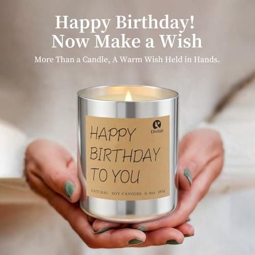 Divilah Birthday Candles Gifts for Women Men, Handmade Soy Scented Candle Aromatherapy Happy Birthday Gift for Mom, Dad, Sister, Teacher, Friends, Daughter Son, English Pear Freesia Candle, 9.9oz view 2