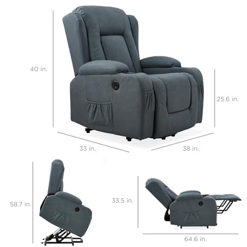Best Choice Products PU Leather Electric Power Lift Chair, Recliner Massage Chair, Adjustable Furniture for Back, Legs w/ 3 Positions, USB Port, Heat, Cupholders, Easy-to-Reach Side Button - Blue view 2