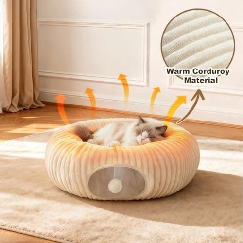 Catails Cat Tunnel Bed with 31 Pcs Interactive Cat Toys, Automatic Cat Toys for Indoor Cats Kittens, Cat Tube with Moving Ball, White view 6