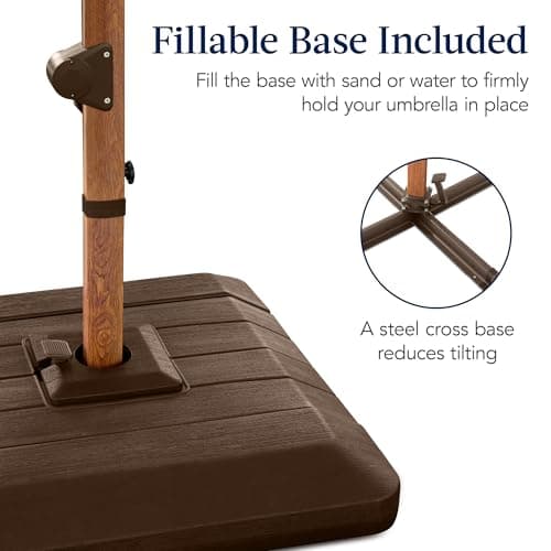 Best Choice Products 10ft Square Cantilever Patio Umbrella w/Base Included, Woodgrain Pattern Pole & Solar LED Lights, 360-Rotation, Offset Hanging Outdoor Shade - Black view 4