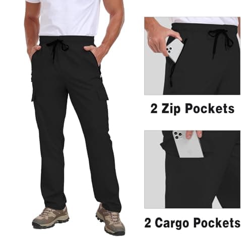 Men's Hiking Pants UPF 50+ Cargo Quick Dry Water Resistant Elastic Waist Zip Pockets Travel Work Lightweight Running view 5