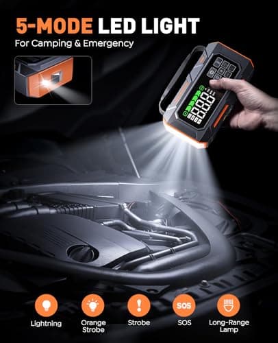TREKURE 16-in-1 8000A Car Battery Jump Starter with Air Compressor 160PSI, Jump Starter Jump Box (All Gas 12L Diesel) with Portable Jumper Cables, Auto-Shutoff Tire Inflator, Gloves, Tow Rope view 6