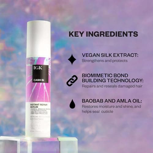 IGK CASH IN Instant Repair Serum | Helps Repair Damage, Protect Against Breakage and Heat | Seals Split Ends for a Softer, Smoother Finish | 1.7 Oz view 3