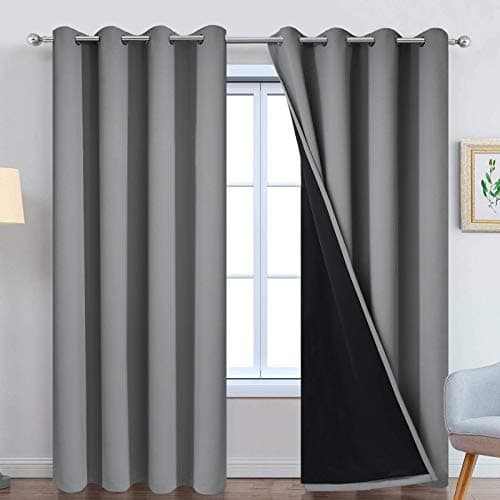 Yakamok 100% Blackout Curtains 84 Inches Long, 2 Thick Layers Heat and Full Light Blocking Soft Thermal Insulated Drapes for Bedroom(52" Wide Each Panel, Grey, 2 Panels) view 1