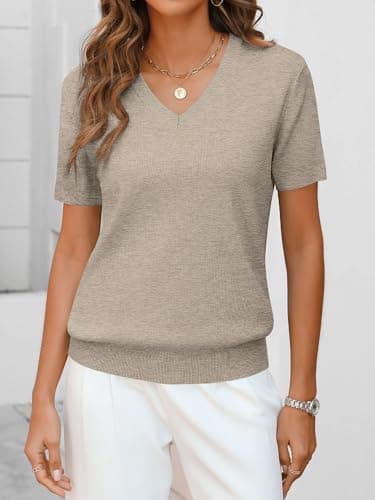 ANRABESS Women Wool Blend Sweater Summer 2026 Short Sleeve V Neck Pullover Top Business Casual Outfit Beach Vacation Clothes view 2