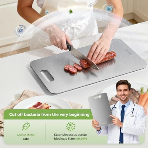Titanium Cutting Board Set of 3, Titanium Cutting Boards for Kitchen, 100% Double-Sided Titanium Cutting Boards, Separate Raw and Cooked Food Areas, Non-Toxic, Dishwasher Safe (S+ M + L) view 6