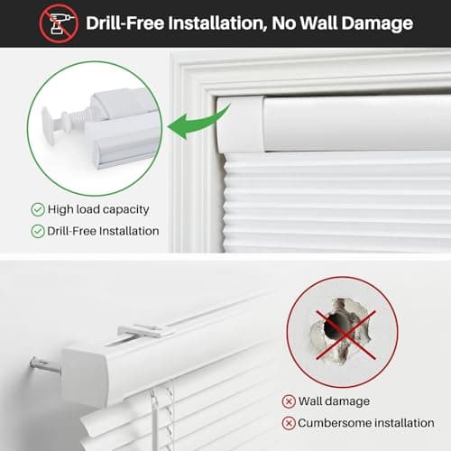 FIEKKRNR Cordless Cellular Shades, No Tools No Drill Blackout Honeycomb Shades Pleated Blinds for Windows Double Curved No-Pull Honeycomb Shade Semi-Blackout (White, 34" W x 48" H) view 4