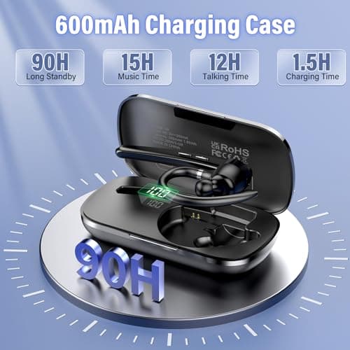 Bluetooth Headset, 90Hrs Bluetooth 5.3 Earpiece, APTX HD Audio, Mute Button | Single-Ear Headset with Dual Noise Cancelling Mics, Dual Device Connection, Hands Free Headphone for Trucker/Business/Grey view 3