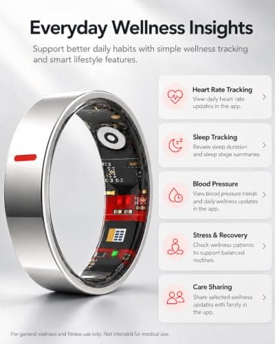 Smart Ring for Women Men, Health Ring for Android & iOS No Subscription | 24/7 Heart Rate Blood Pressure Monitor, Sleep HRV Stress Tracker, IP68 Waterproof Step Calories Fitness Ring Tracker view 3