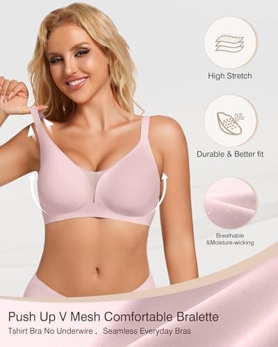 VRVOICE Womens Wireless Bras Sexy V Mesh Push Up No Underwire Bralette Seamless Supportive Tshirt Everyday Bra view 3