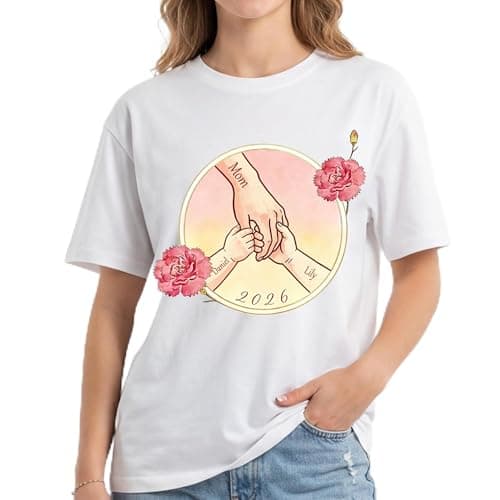 Personalized Mothers Day T-Shirt for Mom Custom Name&Birth Flower Watercolor Graphic Shirts Gift for Mama Women from Daughter view 1