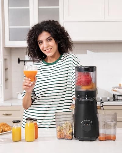 TUUMIIST Juicer Machines, Cold Press Juicer with 5.3" Extra Large Feed Chute Fit Whole Fruits & Vegetables Easy to Clean, High Juice Yield, BPA Free (Black) view 2