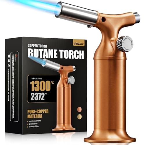 RAVS Butane Torch Lighter with Solid Copper Design, Kitchen Torch Lighter with Adjustable Flame, Refillable Creme Brulee Torch for Cooking, Soldering, Birthday Gifts for Women Men, Butane Not Included — image 1
