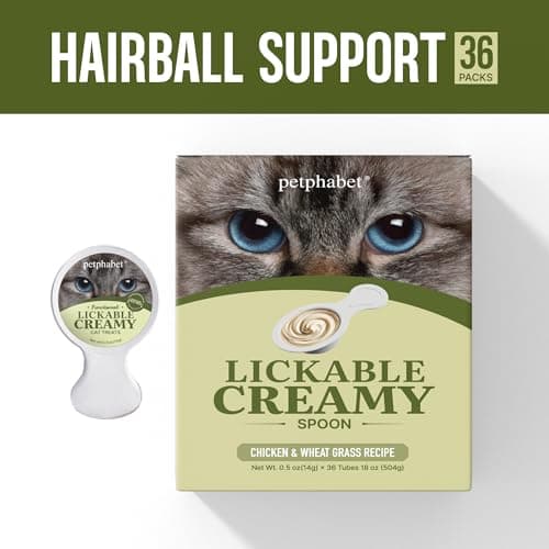 Petphabet Lickable Cat Treats Spoon, 36 Count Creamy Puree Kitten Treats Chicken & Wheat Grass Recipe, Functional Wet Paste Cat Snacks for Hairball Control, Grain-Free Kitty Treat with Vitamin Taurine view 2