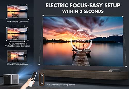 VIZONY FHD 1080P Projector 4K Support, 5G WiFi Bluetooth Projector, Outdoor Projector with Full-Sealed Engine/Electric Focus/4P4D/PPT/Zoom, Home Movie Projector Compatible w/iOS/Android/PC/TV view 5