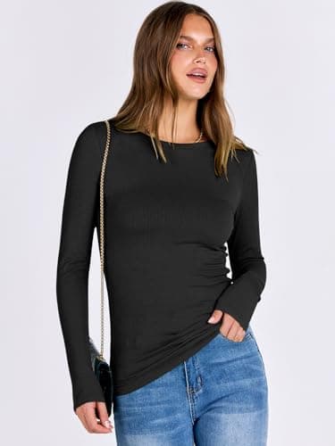 ANRABESS Women Long Sleeve Shirts Rib Knit Slim Fit Tops Basic Tee 2025 Fall Outfits Casual T-Shirt Underscrubs Layer Clothes view 4
