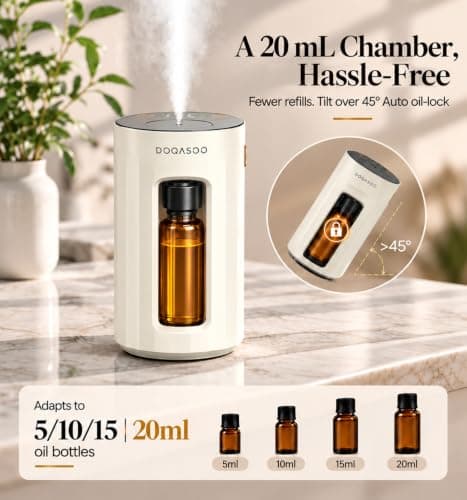 DOQASOO Waterless Diffuser for Essential Oil, 96H Portable, Home, Room | Up to 600 sq ft, 96H Battery, 20mL, 4 Timers & 4 Mist Levels, Car & Home, 25dB Quiet, Portable, for Office, Bedroom, Travel view 5
