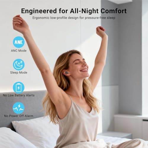 Ertuly T33 Sleep Earbuds, Bluetooth 6.0 Noise Cancelling Sleep Headphones for Side Sleepers, ANC Up to 98%, Sleep Mode, 48H Playtime, Small Earbuds Comfort Fit for Sleeping, Travel, Work, Black view 6