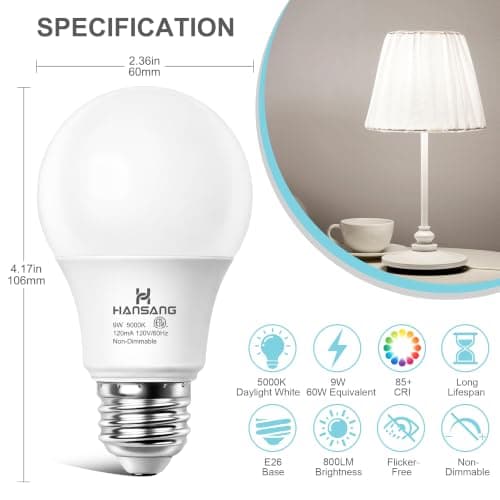 A19 LED Light Bulbs Daylight 5000K, E26 LED Bulb 60 Watt Equivalent view 3